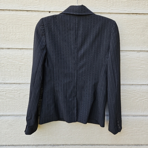 Club Monaco black pinstripe wool-blend single button blazer size 4 - Picture 2 of 7